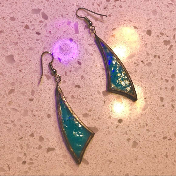 Chic Handmade Artisan Aqua Blue Glass Earrings - Picture 2 of 3